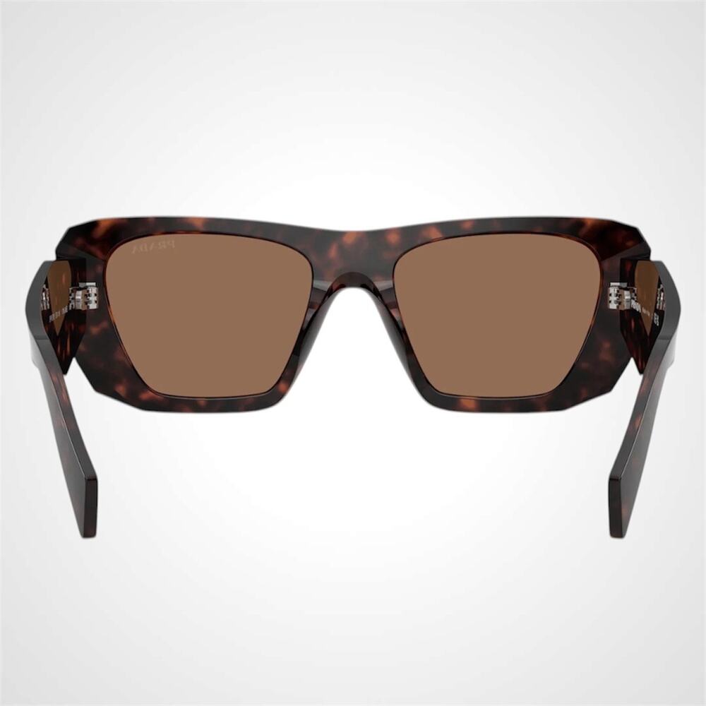 New PRADA Sunglasses Brown Root Tortoise Silver Symbole Logo Square Oversized - Picture 4 of 5